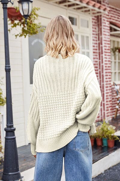 Ribbed Drop Shoulder Lantern Sleeve Sweater