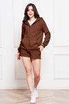 Zip Up Drawstring Hoodie and Shorts Set