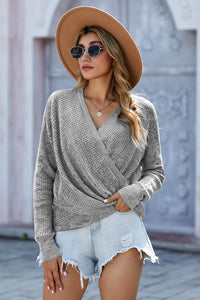 V Neck Wrap Front Knitted Top