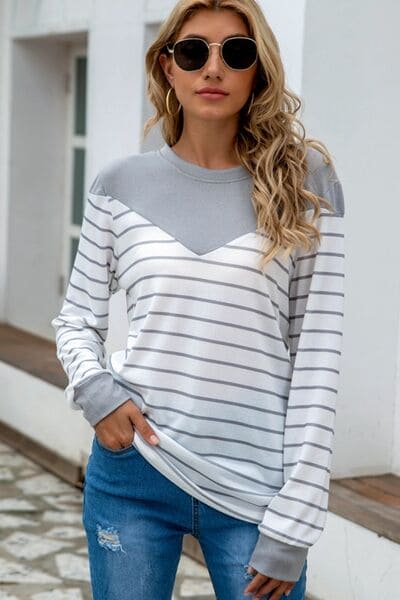 Striped Round Neck Long Sleeve T-Shirt