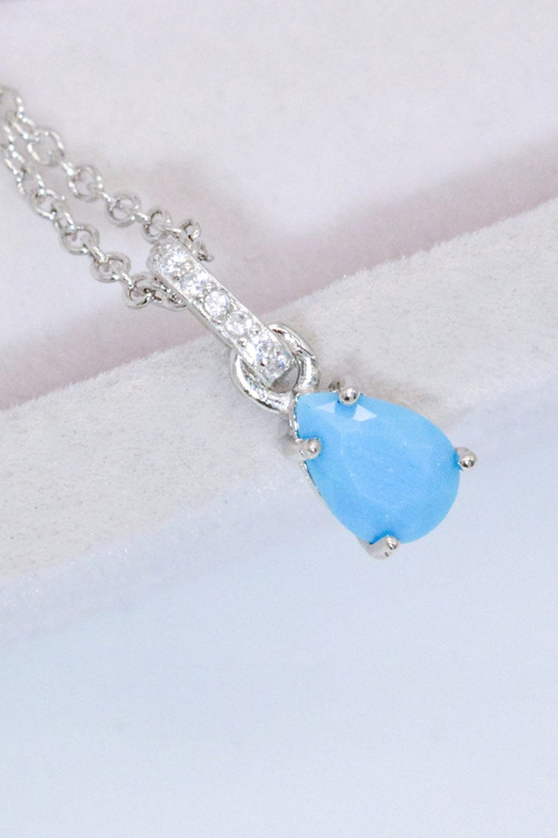 Teardrop Turquoise 4-Prong Pendant Necklace