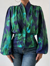 Tie-Dye Button Up Balloon Sleeve Blouse