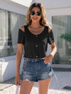 Decorative Button Round Neck Cold Shoulder T-Shirt