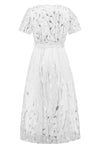 Sequin Leaf Embroidery Tie Front Short Sleeve Dress