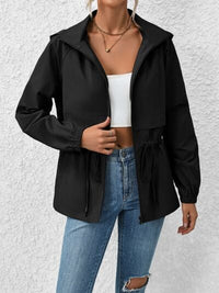 Drawstring Zip Up Hooded Jacket