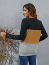 Color Block Round Neck Long Sleeve T-Shirt