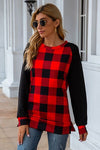 Plaid Round Neck Long Sleeve T-Shirt