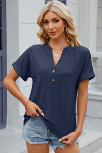 Eyelet Notched Short Sleeve T-Shirt