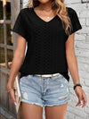 Eyelet V-Neck Short Sleeve T-Shirt