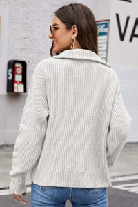 Half Zip Mixed Knit Collared Sweater