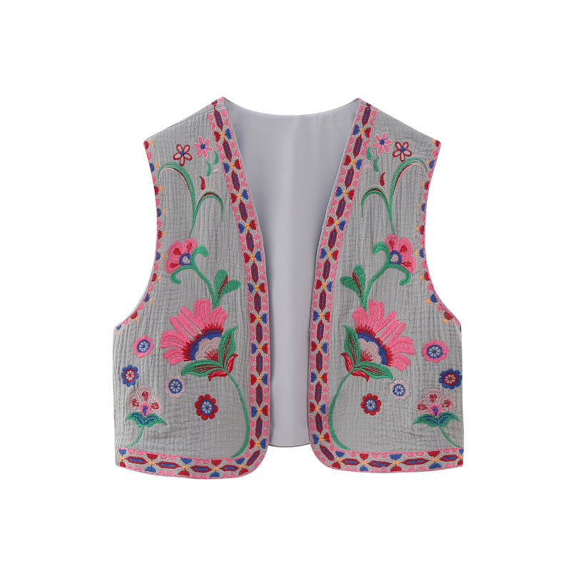 New Ladies Fashion Embroidered Cardigan Vest Vest