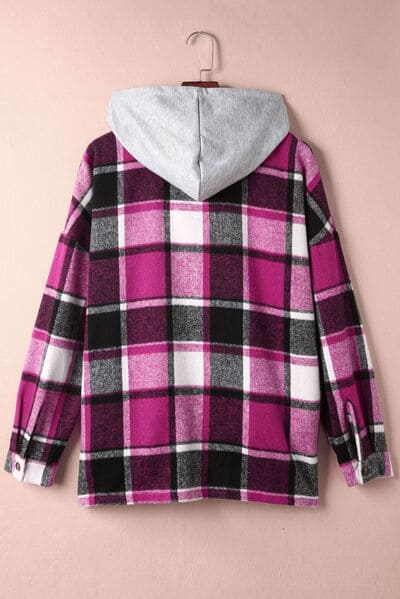 Button Up Plaid Hooded Jacket