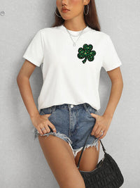 Lucky Clover Round Neck Short Sleeve T-Shirt