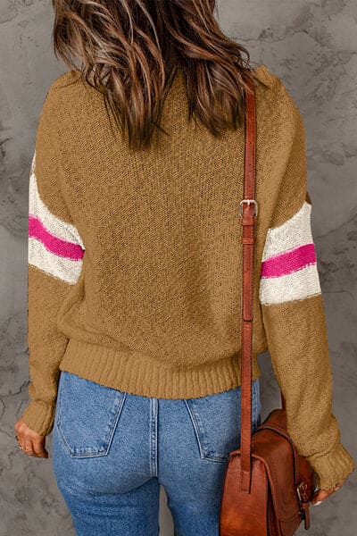 Contrast Round Neck Dropped Shoulder Sweater