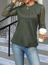 Waffle-Knit Round Neck Long Sleeve Blouse