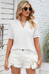 Notched Ruched Short Sleeve T-Shirt