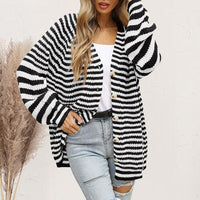 Striped Button Down Long Sleeve Cardigan