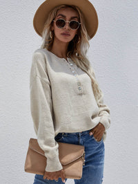 Half Button Long Sleeve Henley Sweater