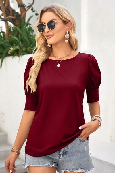 Round Neck Lantern Sleeve Blouse