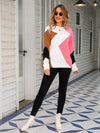 Color Block Round Neck Dropped Shoulder Sweater