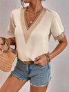 Eyelet V-Neck Short Sleeve T-Shirt