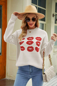 Lip Graphic Slit Dropped Shoulder Sweater