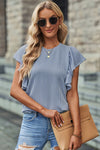 Ribbed Ruffle Trim Round Neck Top