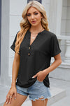 Eyelet Notched Short Sleeve T-Shirt