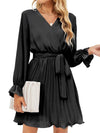 Surplice Flounce Sleeve Pleated Mini Dress