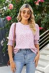 Polka Dot Round Neck Lantern Sleeve Blouse