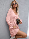 Frill V-Neck Flounce Sleeve Ruffle Hem Dress