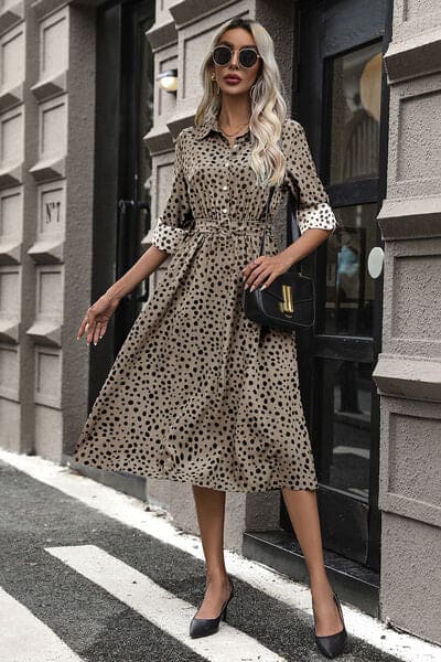 Polka Dot Tied Button Up Dress