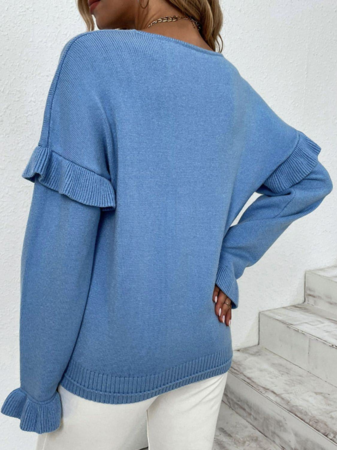 Layered Flounce Sleeve V-Neck Sweater (more color options)