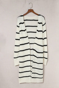 Striped Open Front Rib-Knit Duster Cardigan