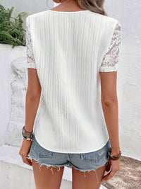 Lace V-Neck Short Sleeve Blouse