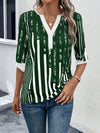 Striped Notched Half Sleeve Blouse