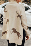 Animal Pattern Mock Neck Long Sleeve Slit Sweater