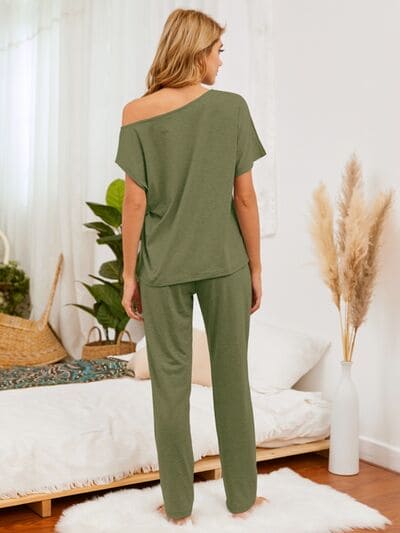 Round Neck Top and Pants Lounge Set