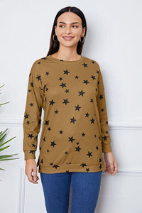 Star Print Round Neck Dropped Shoulder Sweatshirt