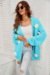 New long-sleeved floral cardigan lantern sleeves knitted sweater jacket