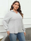 Plus Size Ribbed Collared Neck Long Sleeve Blouse