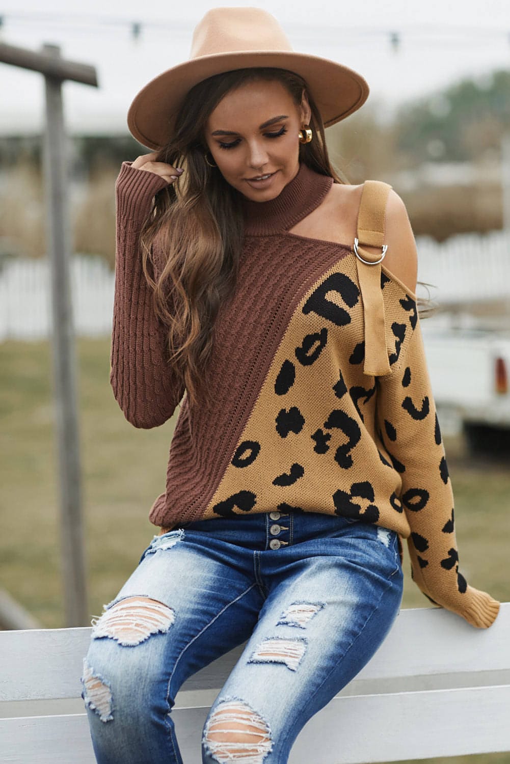 Leopard Block Turtleneck Sweater