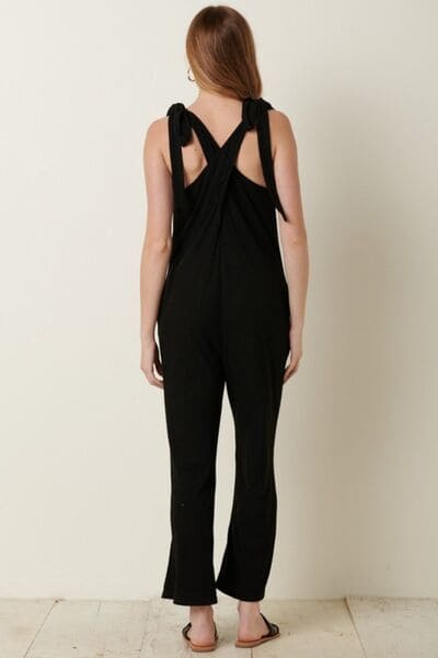 Mittoshop Rib Knit V-Neck Cross Back Jumpsuit