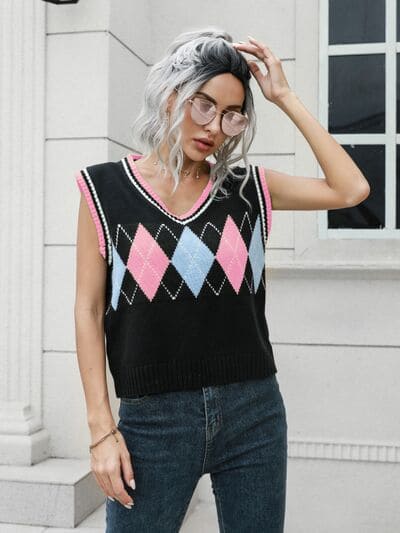 Geometric V-Neck Sweater Vest