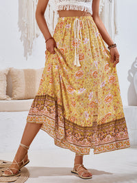 New casual bohemian printed waist drawstring skirt