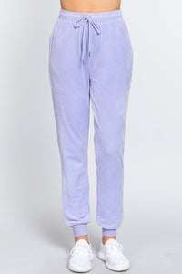 Waist Elastic Velour Long Jogger Pants