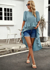 New quality elegant ruffled short-sleeved top