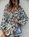 New style casual holiday style floral long-sleeved tie shirt top