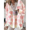 Fashion Sweaters Women Autumn Winter Lace V Neck Heart Print Knit