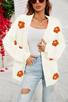 New long-sleeved floral cardigan lantern sleeves knitted sweater jacket